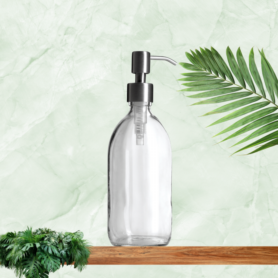 500ml Clear Glass Bottle and Silver Stainless Steel Pump