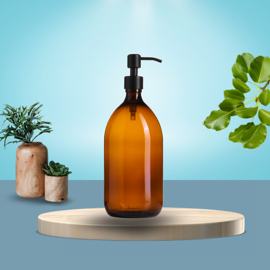 500ml Amber Glass Sirop Bottle and Black Stainless Steel Pump