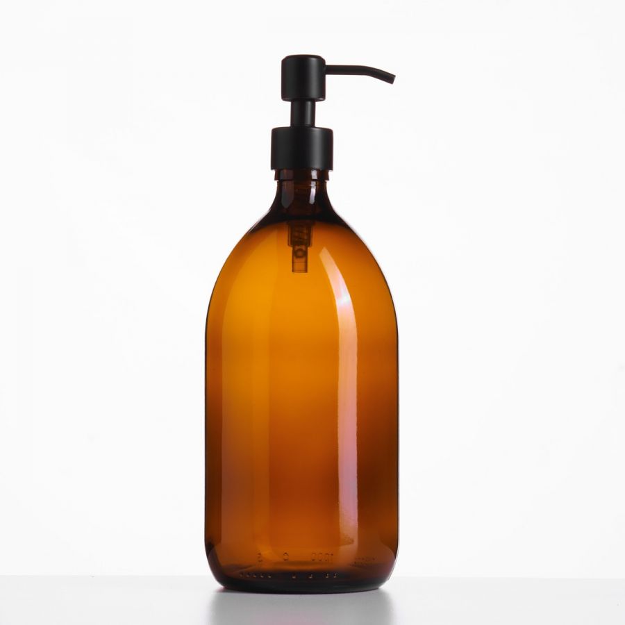 1000ml Amber Glass Sirop Bottle and Stainless Steel Pump