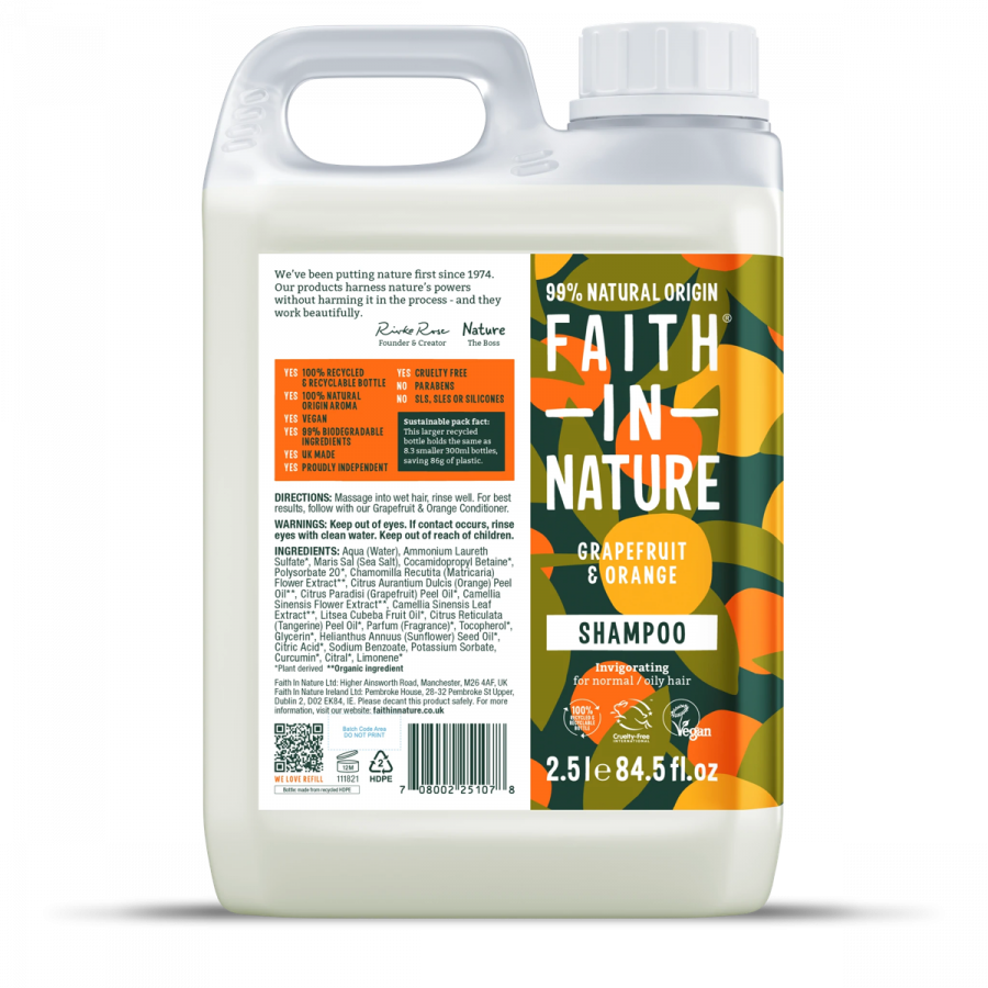 Faith In Nature – Grapefruit & Orange – Shampoo – 2.5L- Refill