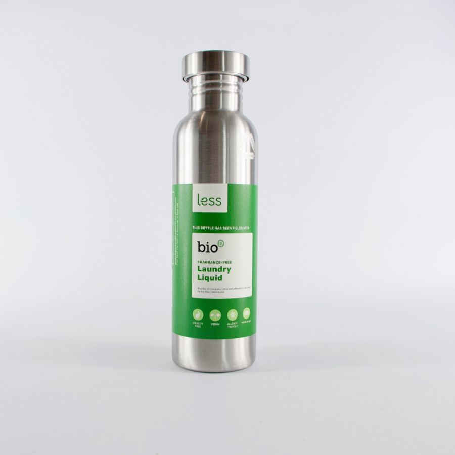 Prefilled Bio-D Branded Stainless-Steel Bottle for Fragrance-Free Non-Bio Laundry Detergent