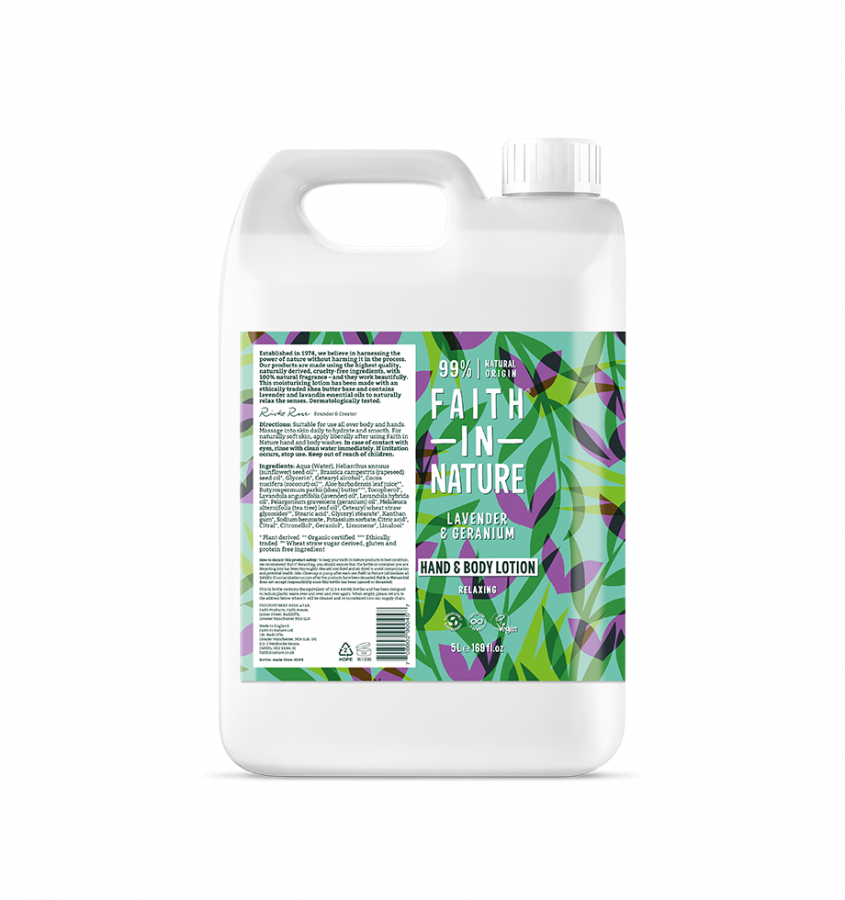 Faith In Nature – Lavender & Geranium – Hand and Body Lotion – 5L - Refill