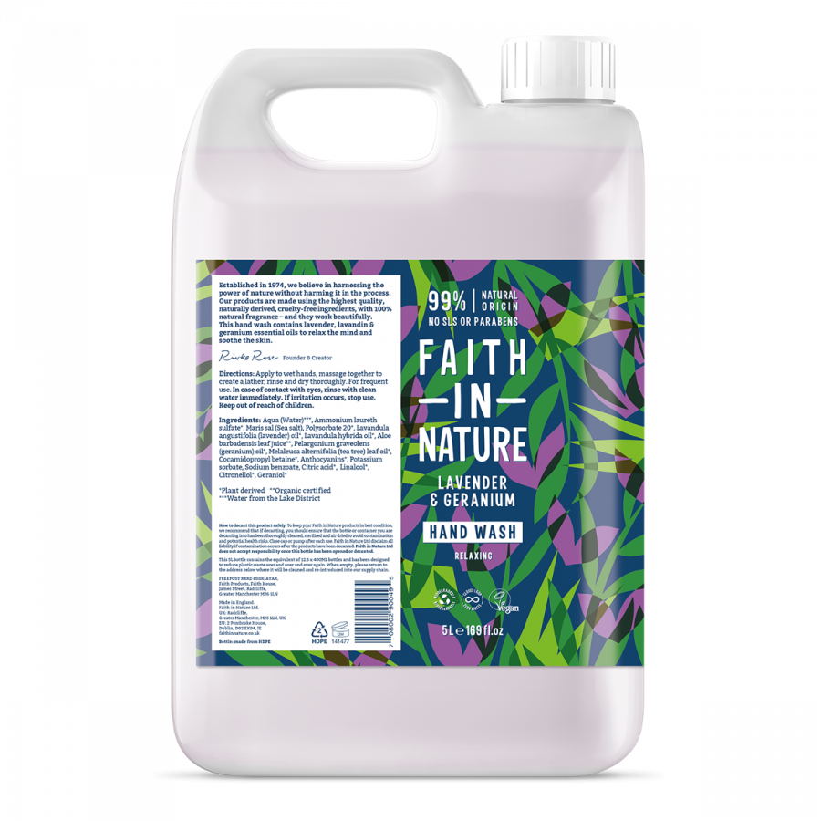 Faith In Nature – Lavender & Geranium – Hand Wash – 5L - Refill