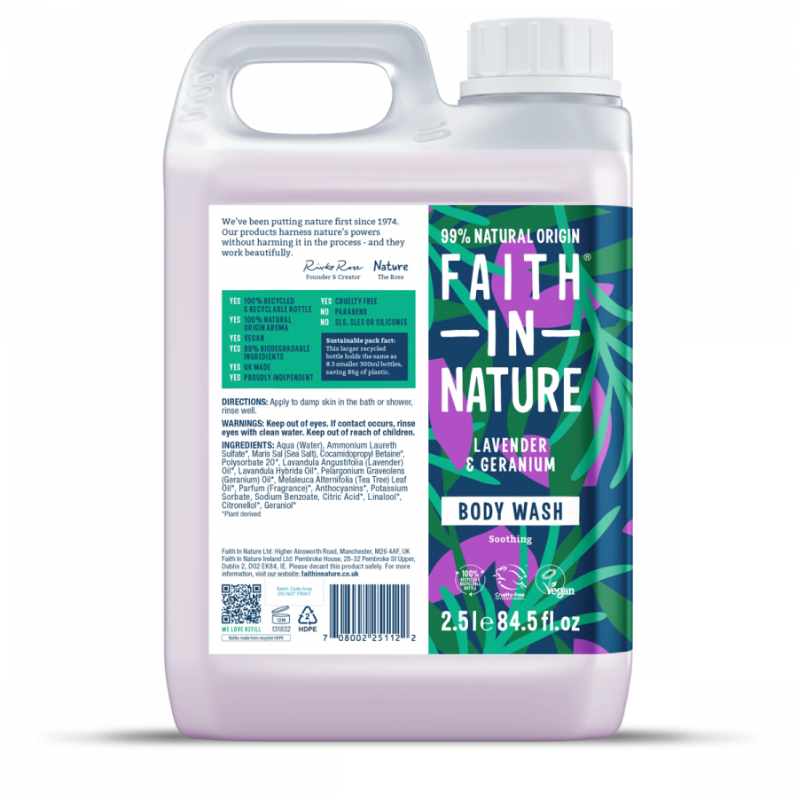 Faith In Nature – Lavender & Geranium – Body Wash – 2.5L - Refill