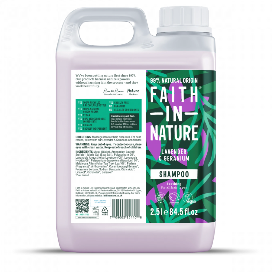 Faith In Nature – Lavender & Geranium – Shampoo – 2.5L- Refill